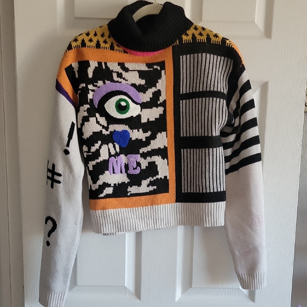 AKIRA Multicolor Graphic Pop Art Turtleneck Sweater